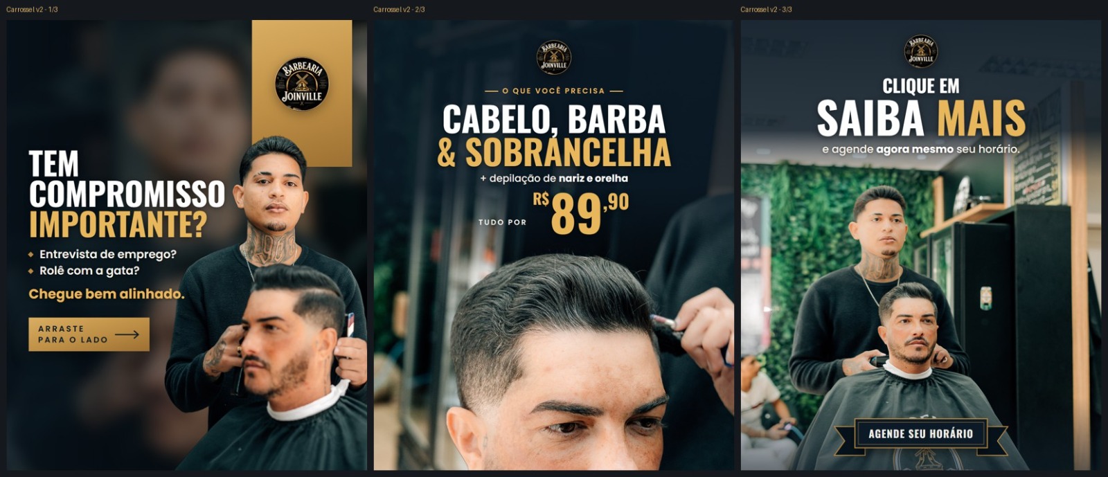 Anúncio Pacote Completo: carrossel em 3 partes