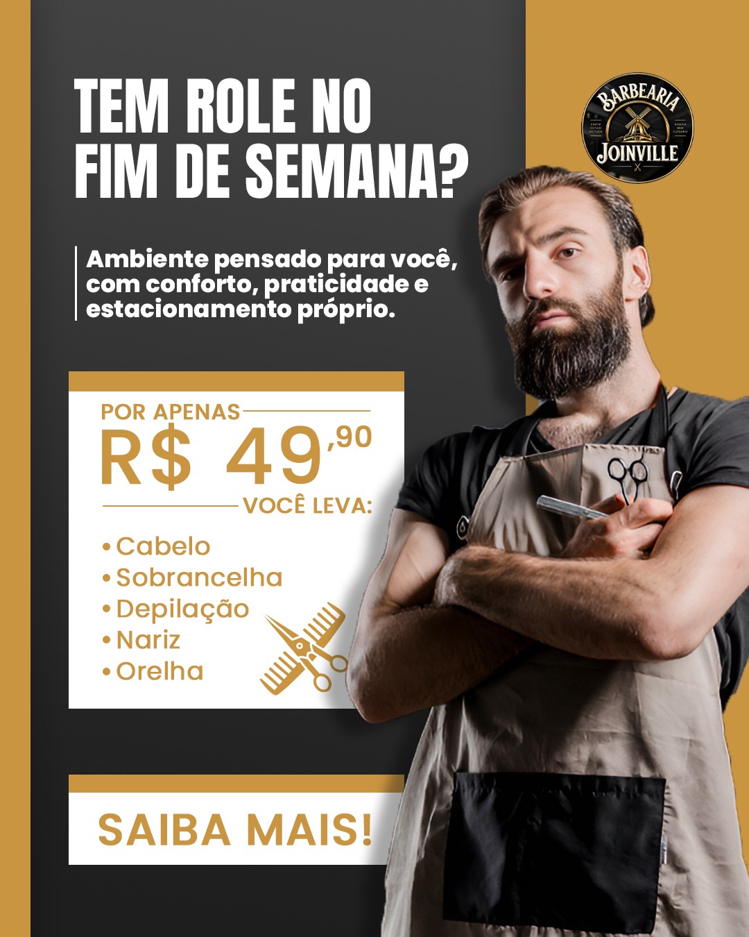 Arte de anúncio: Tem rolê no fim de semana?